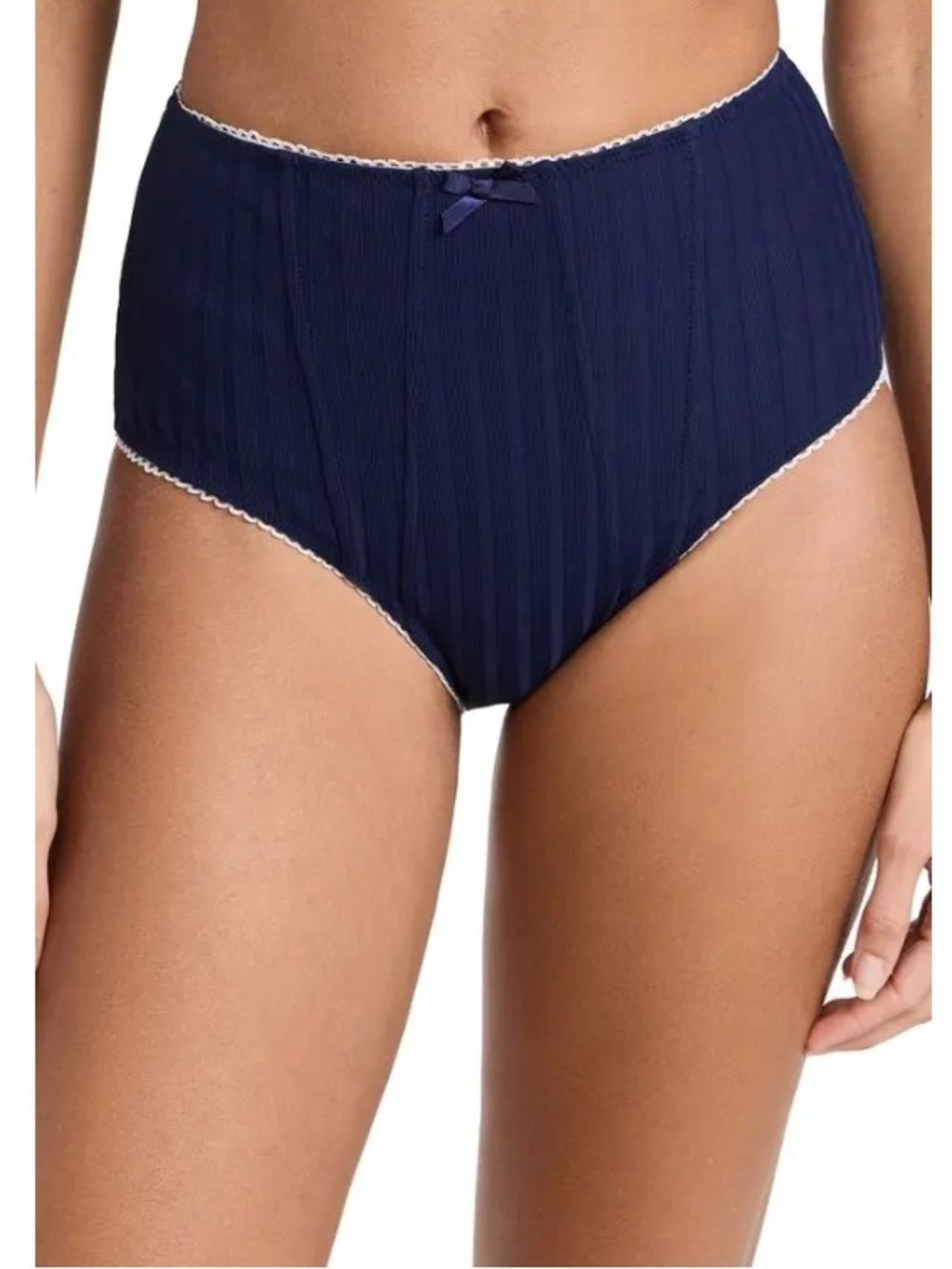 STAUD Navy Ribbed Brenton High Rise Bikini Bottoms size small NWOT